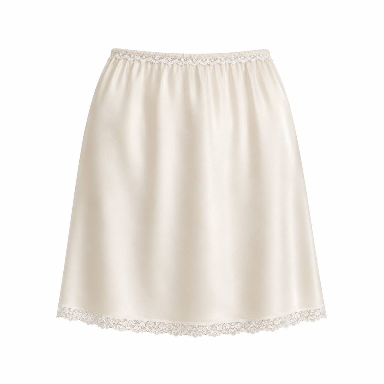 SILK MIDI SKIRT WITH LACE